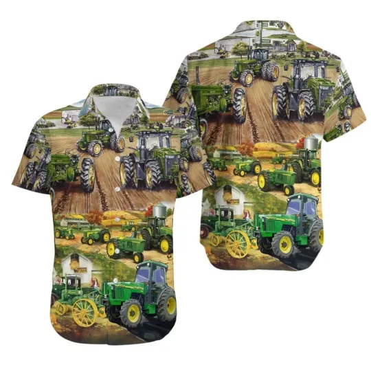 Discover Green Tractor Hawaiian Shirt with Farm Farm Pattern