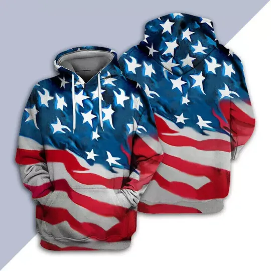 Discover USA Theme 3D Hoodie with All-Over Star Print