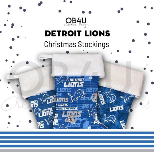 Discover Personalized Detroit Lions Christmas Stockings | Christmas Stockings Set | Family Christmas Stockings | Christmas Stockings Blue
