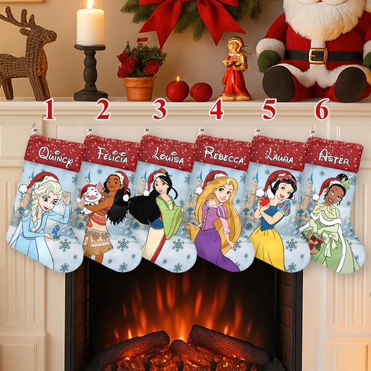 Discover Personalized Disney Princess Movie Xmas Stocking, Elsa Moana Rapunzel Tiana Christmas Stockings, Princess Christmas Sock Home Decoration