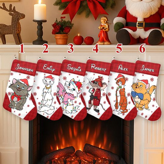 Discover Personalized The Aristocats Xmas Stocking, The Aristocats Santa Hat Christmas Stockings, Magic World Christmas Socks Home Decoration