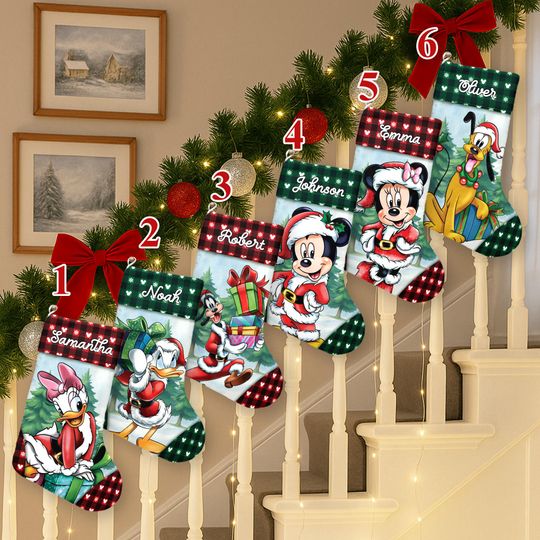 Personalized Mouse And Friends Xmas Stocking, Duck And Dog Christmas Stockings, Cute Friends Christmas Socks Home Decoration
