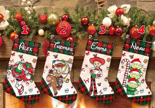 Woody Buzz Lightyear Jessie Alien Xmas Stocking, Toy Story Christmas Stockings, Christmas Socks Home Decoration, Custom Name Stocking