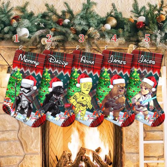 Discover Star Wars Characters Santa Hat Xmas Stocking, Star Wars Christmas Stockings, Universe Christmas Socks Home Decoration, Custom Name