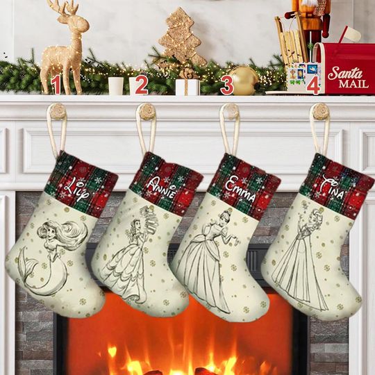 Discover Personalized Princess Movie Xmas Stocking, Princess Characters Christmas Stockings, Characters Christmas Socks Home Decoration