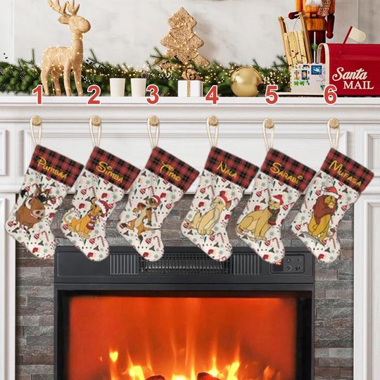 Personalized Lion Movie Xmas Stocking, Lion Santa Hat Christmas Stockings, Magic World Movie Christmas Socks Home Decoration