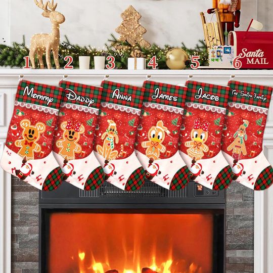 Mickey And Friends Gingerbread Xmas Stocking, Mickey Mouse Christmas Stockings, Mickey Mouse Christmas Socks Home Decoration
