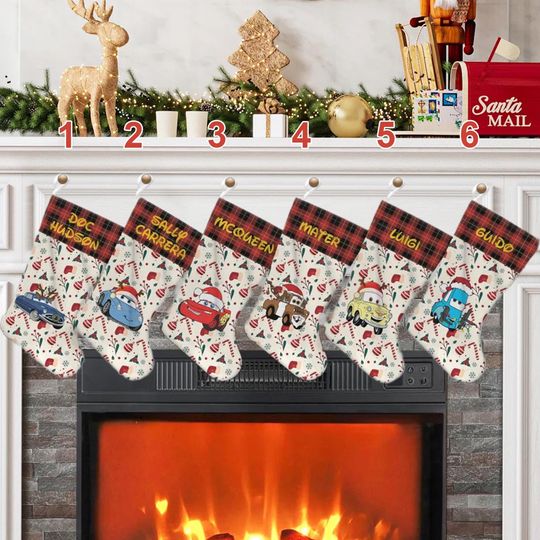 Discover Personality Car Movie Santa Hat Xmas Stocking, Racing Car Christmas Stockings, Magic World Characters Christmas Socks Home Decoration