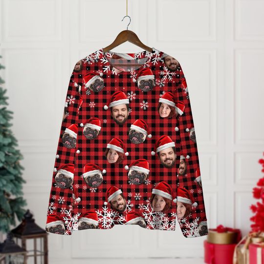 Custom Ugly Christmas Sweater Custom Family Photo Ugly Sweater Christmas Sweatshirt with Face Ugly Crewneck Sweater Birthday Christmas Gift