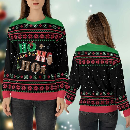 Custom Face Christmas Family Ugly Sweater Personalized Photo Ugly Sweater Christmas Ho Ho Ho Crewneck Christmas Pullover Gift