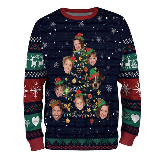 Custom Face Christmas Sweatshirt For Men Women, Funny Family Tree Christmas Ugly Sweater Shirt, Matching Sweatshirts for Reunion Festie