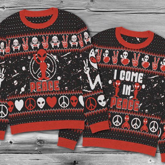 Discover Matching Couples Ugly Christmas Sweater, Ugly Adult Humor Holiday Sweater, Peace Ugly Christmas Knitted Sweater