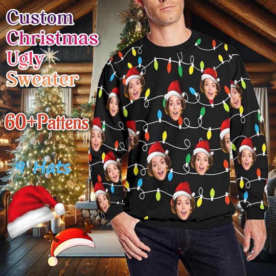 Custom Christmas Ugly Sweater,Personalize Face Sweatshirt,Funny Design Sweatshirt for Bf/Friend,Christmas Ugly Sweater Party Christmas Gifts