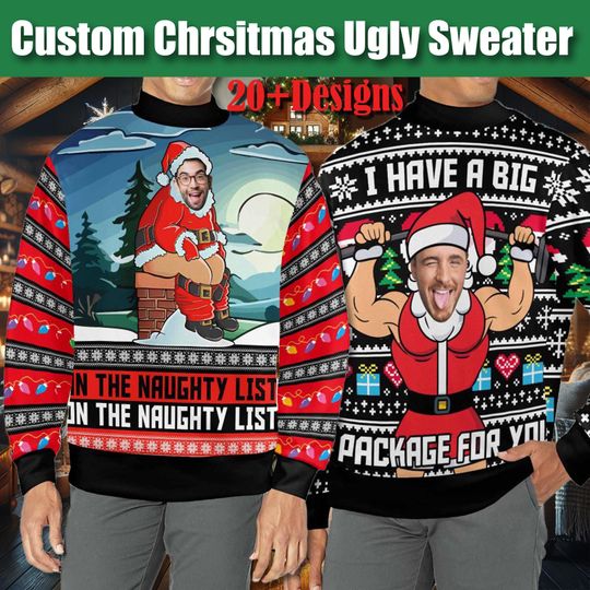 Custom Christmas Ugly Sweater,Personalized Face Sweatshirt,Customize Photo Crew neck Sweater,Funny  Face Sweatshirt,Christmas Party Sweater