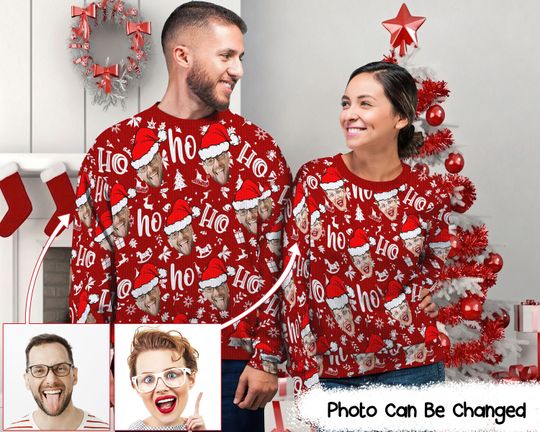 Discover Custom Face Christmas Family Silly Hohoho, Personalized Photo Ugly Sweater, Face Xmas Sweater, Funny Ugly Sweater, All Over Print Sweater