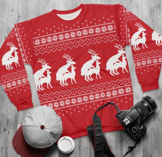 Unisex Reindeer Ugly Christmas Sweatshirt: Funny Xmas Jumper