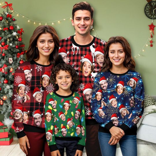Custom Christmas Ugly Sweater with Face,Personalize Photo Sweatshirt,Funny Face Ugly Sweater Gift for Family,Ugly Sweater Party Gag Gift
