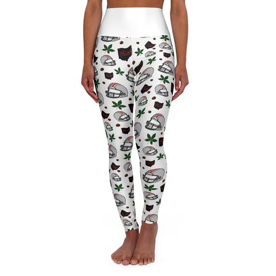 Women's High Waist Yoga Leggings Ohio Team Fan White