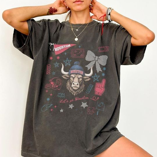 Discover Houston Football Doodles Shirt, Houston Retro School Spirit Shirts, Game Day Shirt, School Spirit Mascot, Let's Go Houston Shirt GM