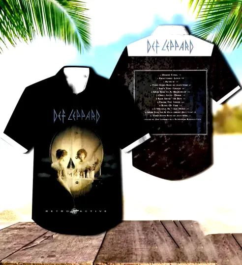 Discover Def Leppard Retro Active Compilation Album Cover Hawaiian Shirt US size