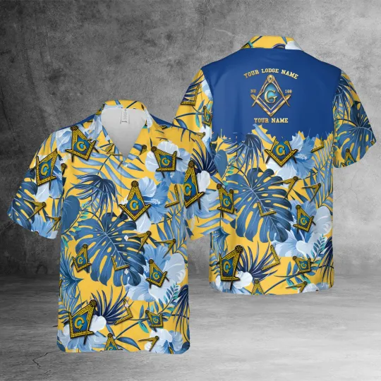 Custom Lodge Tropical Blue Freemason 3D All Over Print Hawaiian Shirt