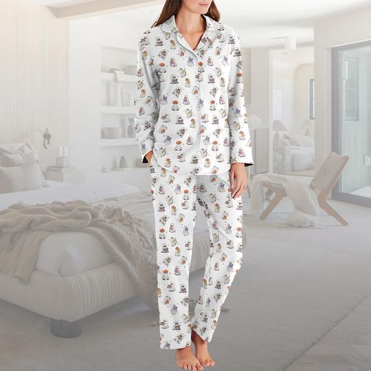 Discover Cute Ghost Reading Book Pajamas Set, Halloween Sleepwear, Spooky Season Outfit, Cozy Fall Nightwear, Gift for Book Lovers