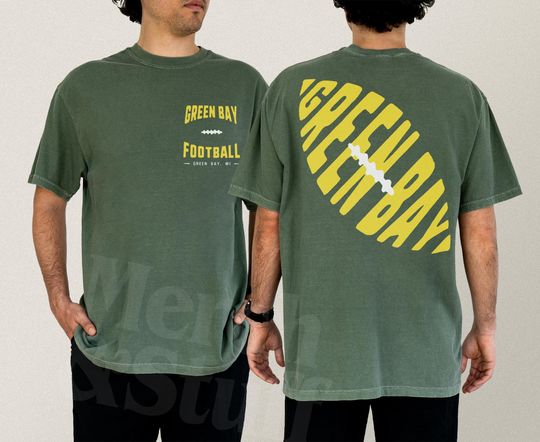 Discover Retro Green Bay T-Shirt, Unisex Green and Yellow Sports Fan Apparel, Vintage Green Bay Football Graphic Tee Shirt with Front Back Print