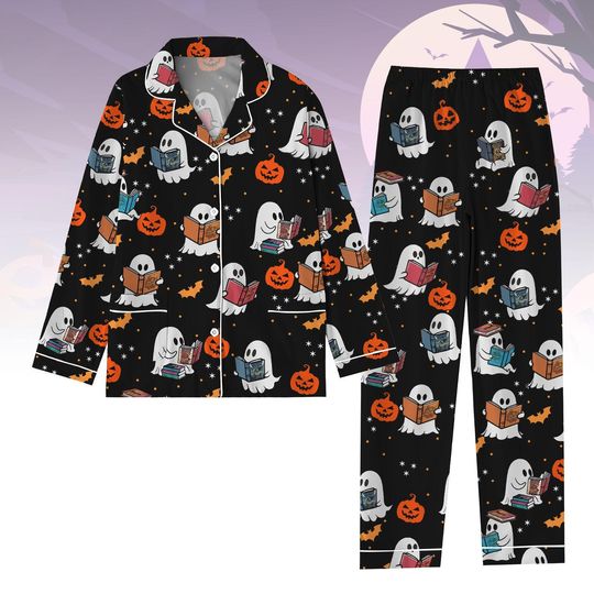 Discover Halloween Ghost Reading Book Pajamas Set, Cute Ghost Shirt, Pumpkin Pajamas Set, Fall Pajamas Set, Spooky Pajamas, Halloween Gift