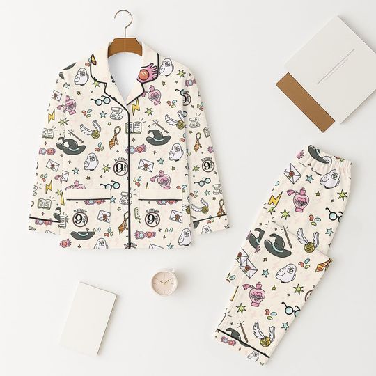 Halloween Wizard Magic Pajama Set, Cute Owl Sleepwear, Witch Theme Homewear, Cozy Sleepwear For Fans, Cute Witchy Vibes Gift For Her