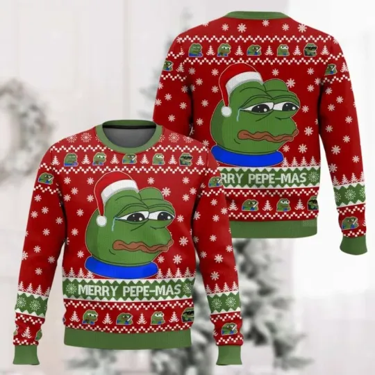 Christmas Pepe The Frog Ugly Sweater, Funny Meme Xmas Sweater, Family Christm