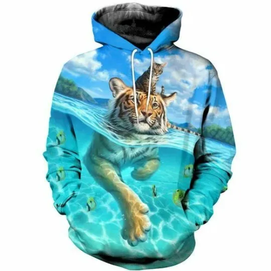 Discover Animal Tiger Swiming Casual Tops Women Men 3D Print Hoodies Pullover Sweatshirts
