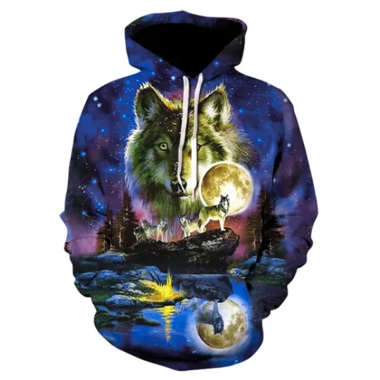 Discover Galaxy Animal Star Wolf 3D Print Hoodie for Women and Men