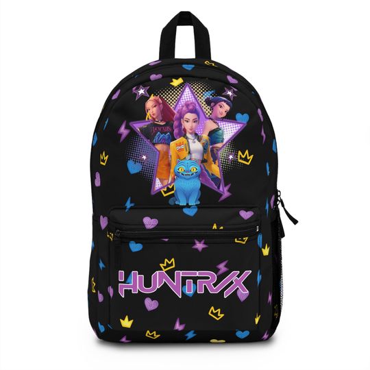 Discover Huntrix K-Pop Demon Hunters Backpack in Black, School Bag, Back to School Student Bookbag