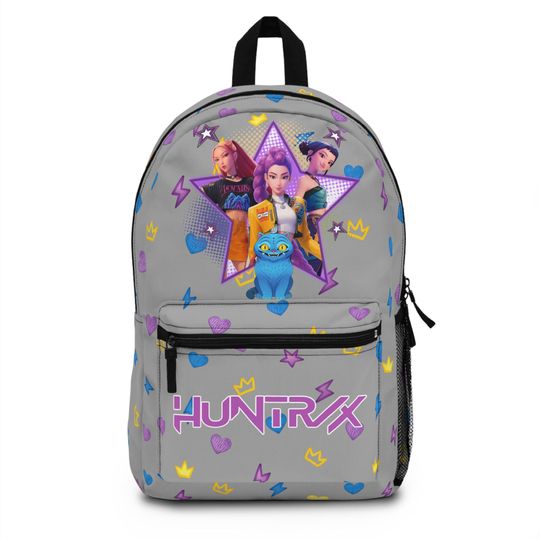 Huntrix K-Pop Demon Hunters Backpack in Cool Gray, Back to School Student Gift