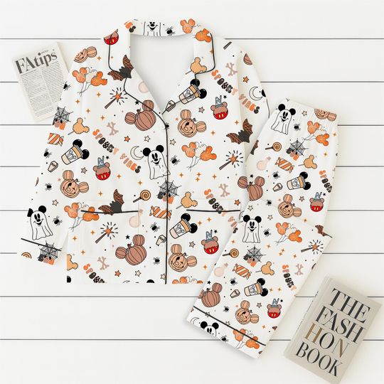 Discover Halloween Pumpkin Mouse Ghost Pajamas Set,  WDW Cartoon Sleepwear, Halloween Mk Mouse Homewear, WDW Cartoon Fan Gift, Spooky Season Gift