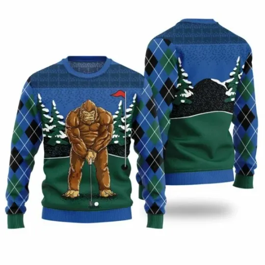 Bigfoot Golfing Ugly Christmas Sweater