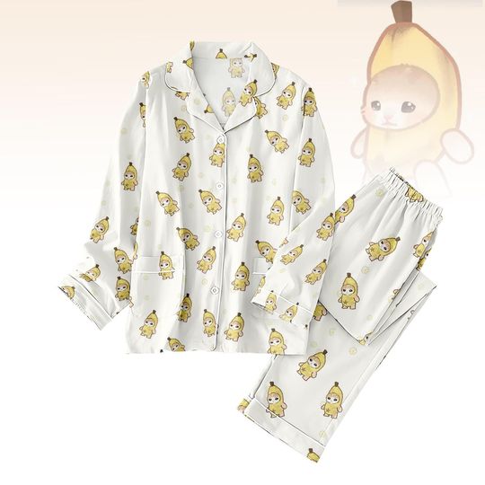 Banana Cat Meme Pajamas Set, Funny Crying Cat PJs For Her, Sad Cat Matching Sleepwear, Viral Meme Pajamas, Cute Banana Cat Outfit