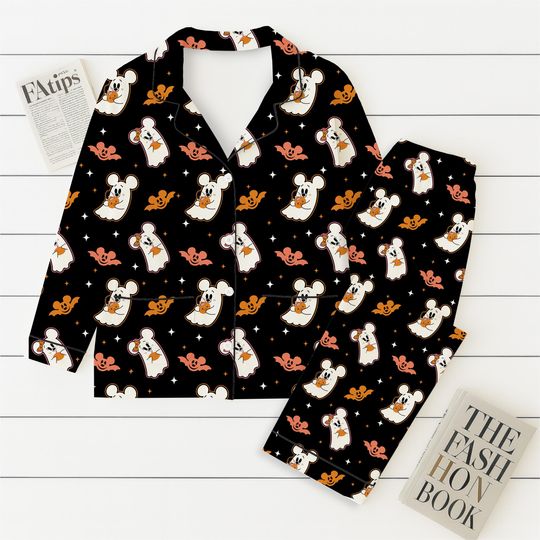 Halloween Mk Mn Mouse Pajamas Set, Mn Ghost Mk Bat Sleepwear, WDW Cartoon Homewear, Cozy Fall Loungewear, Spooky Season Gift