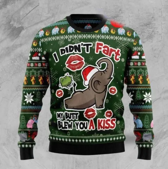 Discover Elephant I Didn’T Fart My Butt Blew You A Kiss Christmas Ugly Sweater