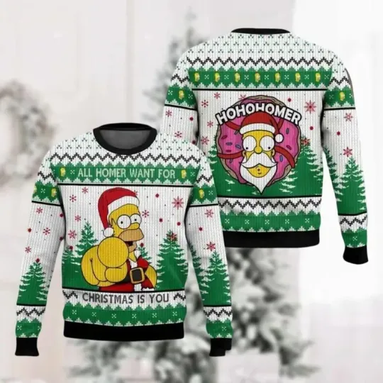 BG Christmas Bart Simpsons Ugly Sweater, Ho Ho Homer Xmas Sweater, Cartoon Movie