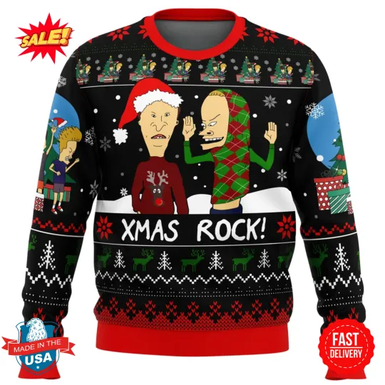 Discover Xmas Rock Beavis and Butthead Ugly Christmas Sweater