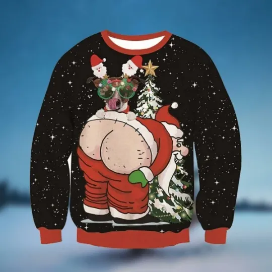 Discover Dog Santa Ass Ugly Christmas Sweater BG