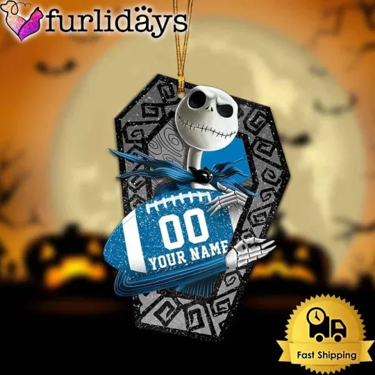 Personalized Detroit Football Team Lions Jack Skellington Halloween Ornament