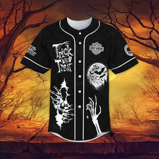 Harley Halloween Baseball Jersey – Trick or Treat Shirt for Bikers