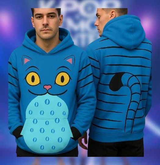 Derpy Tiger Costume Hoodie , Kpop Demon Hunters Costume Hoodie, Blue Tiger 3D Hoodie