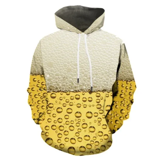 Bubble Beer 3D Print Hoodie for Women and Men, Harajuku Casual Pullover Sweatshirt
