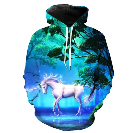 Discover White Horse Animal Pattern 3D Print Hoodie Unisex Pullover Sweatshirt