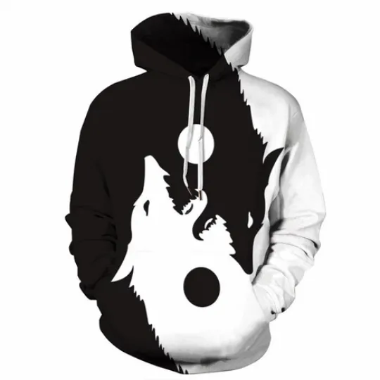 Discover Tai Chi Wolf 3D Print Hoodie for Women and Men Casual Pullover Sweatshirt