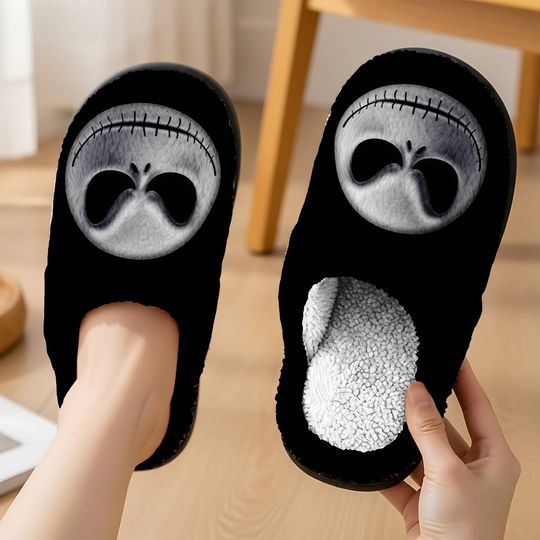 Jack Skellington Cozy Slipper Spooky Season Slipper, Halloween Horror The Nightmare Before Christmas Slipper, Comfortable House Shoes