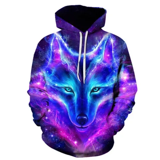 Discover Galaxy Light Wolf 3D Print Hoodie for Women and Men